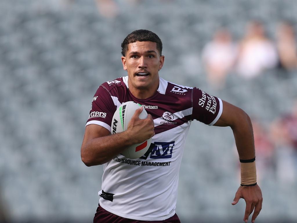 One of the tallest players in the NRL, Manly winger Navren Willett impressed early, scoring two tries. Picture: Getty Images