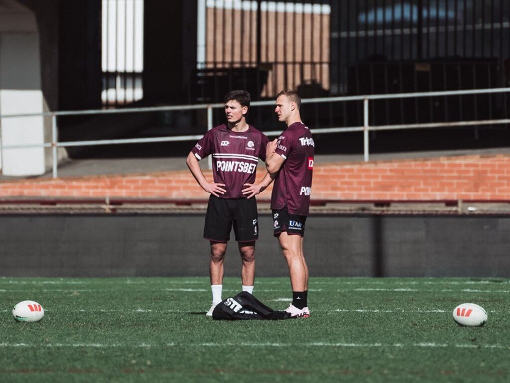 Joe Walsh with Daly Cherry-Evans. Picture: Manly Sea Eagles