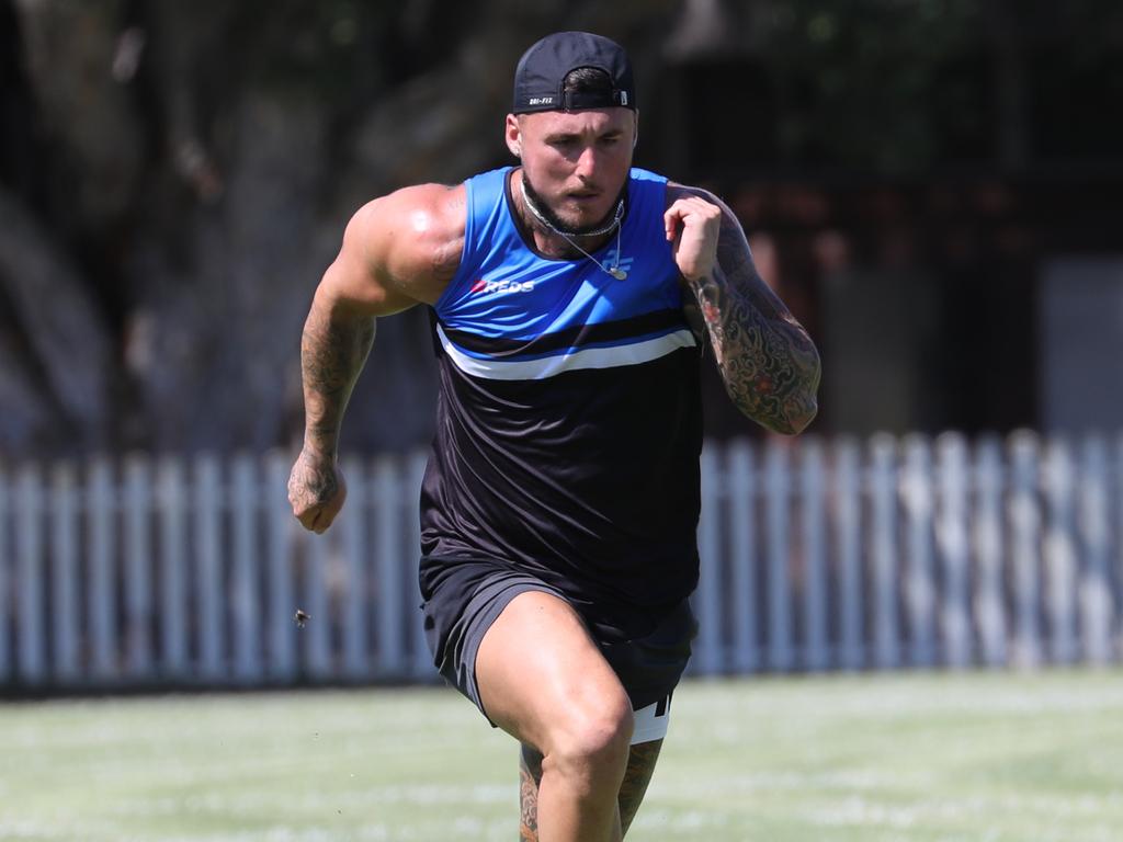 Bronson Xerri trains with sprint coach Roger Fabri before his return. Picture: John Grainger