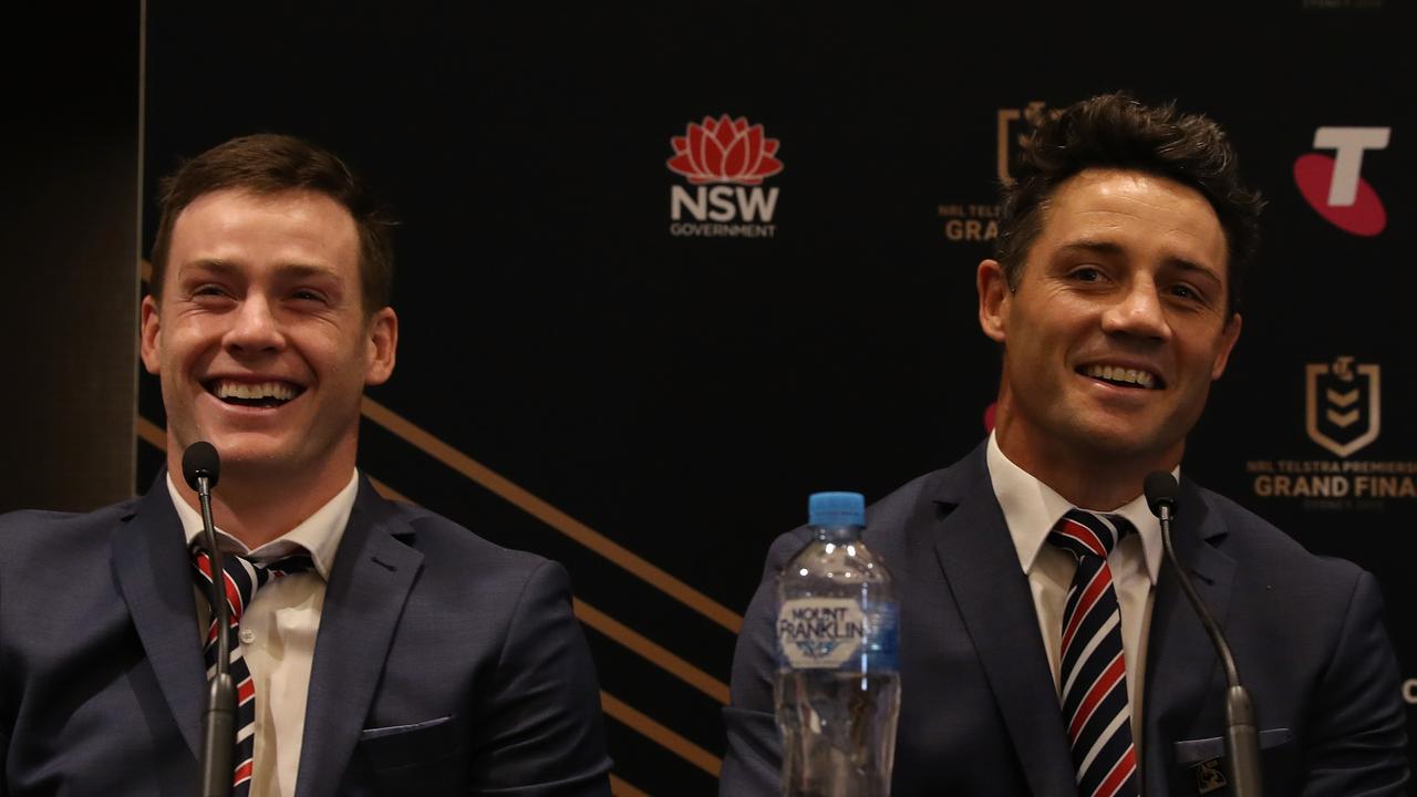 Luke Keary and Cooper Cronk won back-to-back premierships together. Picture: Brett Costello